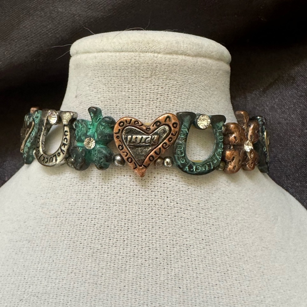 Good Luck Charm Turquoise and Silver Tone Stretch Bracelet